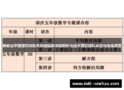 最新法甲强强对话胜负关键因素深度解析与战术博弈球队状态与临场调整